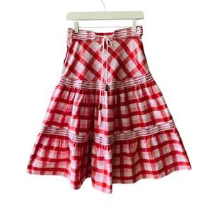 VINTAGE 70s Arola Finland Gingham Tiered Ruffle Midi Skirt Size XXS